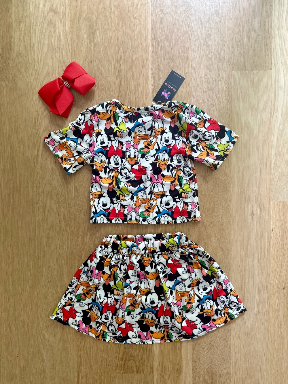 Girls Matching Set with Red Bow - Disney Mickey Minnie and Friends Print - Picture 4 of 6